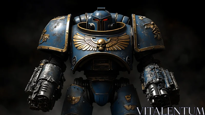 Battle-scarred blue titan waits in the smoke for new orders