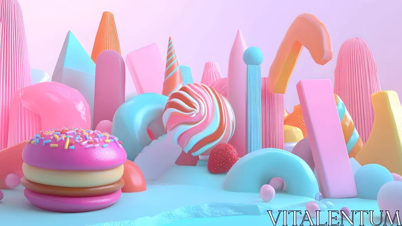 Whimsical Candy Landscape in Pastel 3D Illustration Style. Whimsical Candy Landscape in Pastel 3D Illustration Style.
