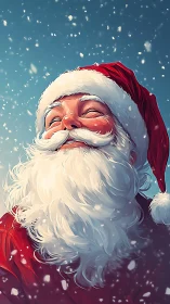 Joyful Santa lifts his smiling face to a peaceful winter sky