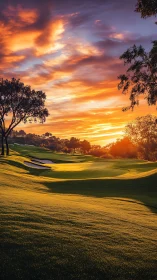 Sunset fairways glowing beneath a sky of painted fire.