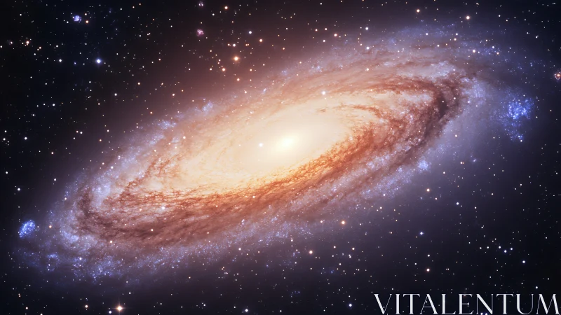 Spiral galaxy with bright core and dense star field in space.