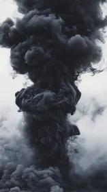 Vertical column of dense dark smoke against pale background.