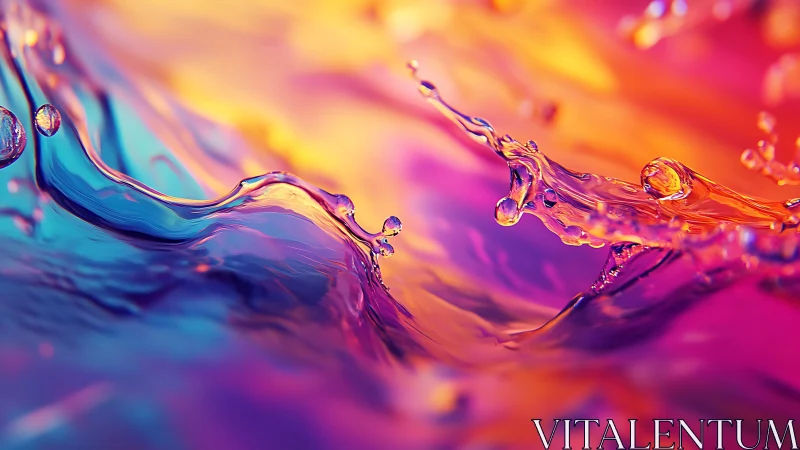 Chromatic liquid splash curves across neon gradient surface