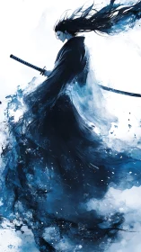 Silent samurai drifting through storms of ink and sky.