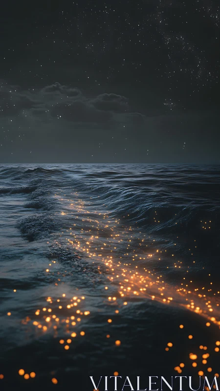Starlit tide quietly trades constellations with glowing waves