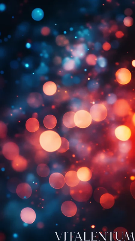 Glowing bokeh orbits drift like tiny planets through neon dusk