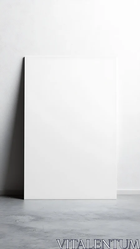 Large blank vertical canvas leans on textured wall in minimal studio
