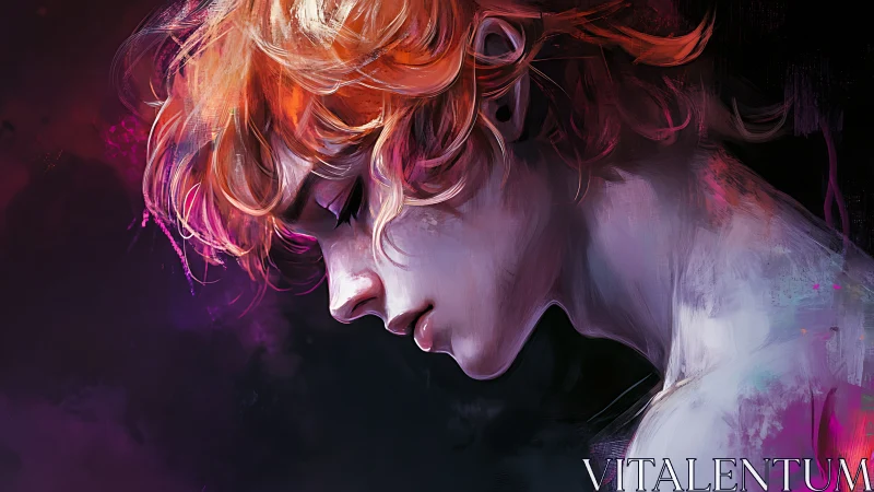 Profile portrait of pensive youth with vivid orange hair.