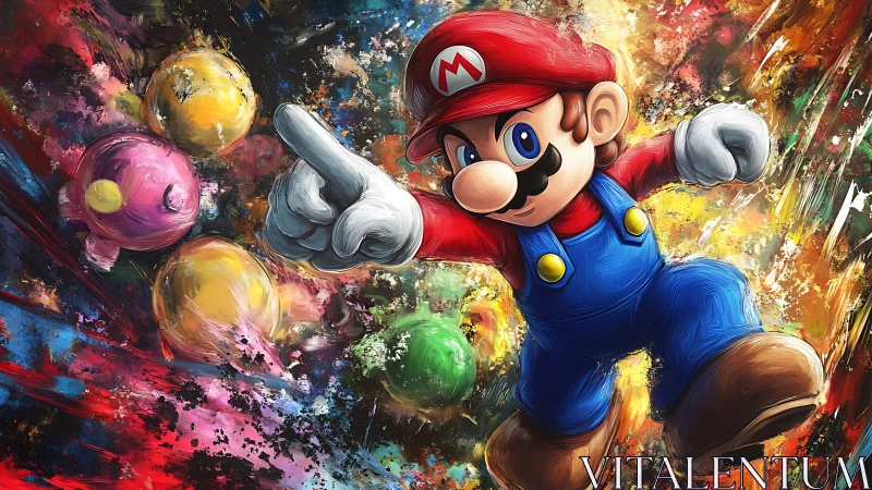 Dynamic plumber character in vibrant impasto digital action