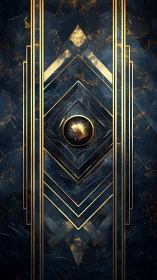 Art Deco geometric panel with gold lines and dark marble.