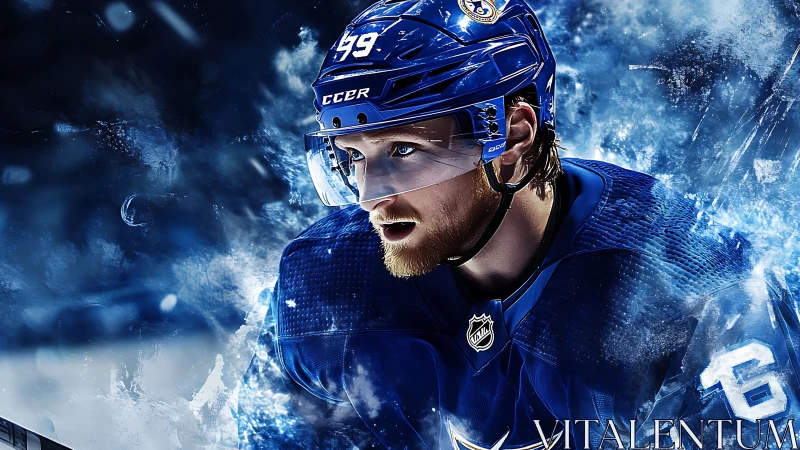 Dynamic ice hockey portrait merges motion blur and light effects