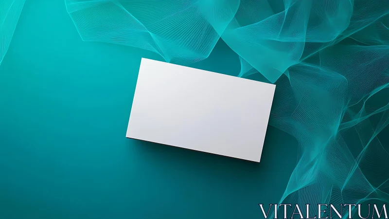 Blank white rectangle on teal abstract mesh background.