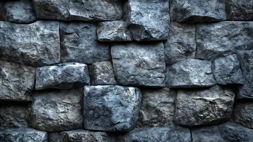 Weathered stone block wall with rough textured surfaces.