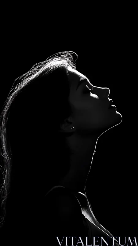 Silhouetted female profile in dramatic low key rim light.