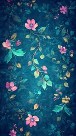 Blooming Wonder: Pink Flowers Dance Across a Teal Tapestry.
