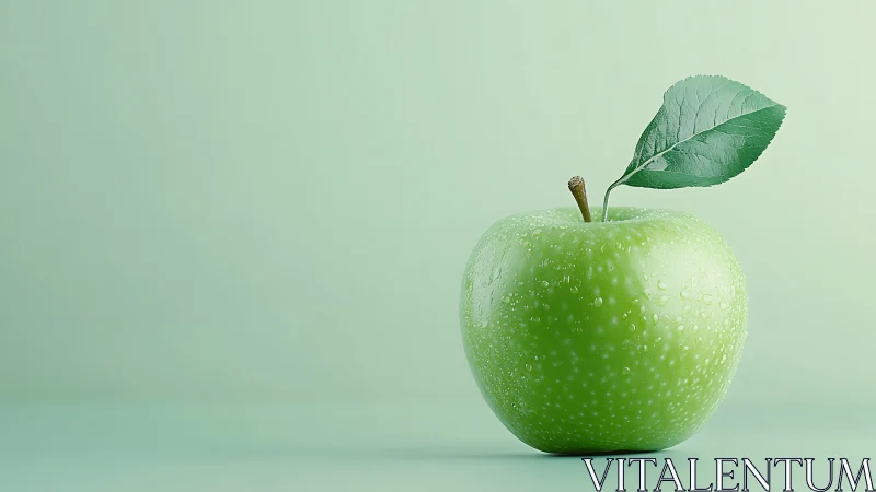 Green apple stands proudly in a misty mint studio calm