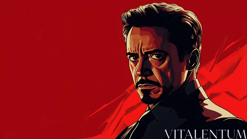 Vector portrait illustration with cinematic red minimalist backdrop.