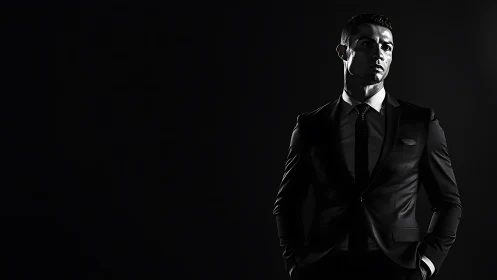 Monochrome executive portrait in dramatic low key lighting.