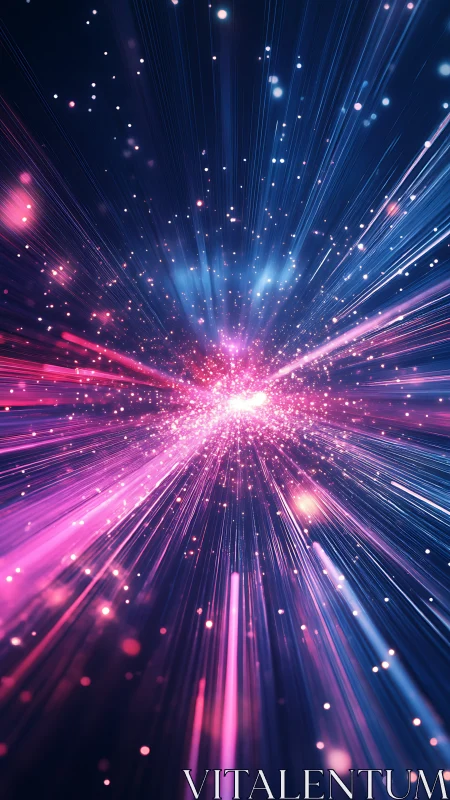 Radial quantum light burst with magenta cyan energy streaks