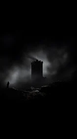 Lonely watcher beneath a brooding midnight tower sky.
