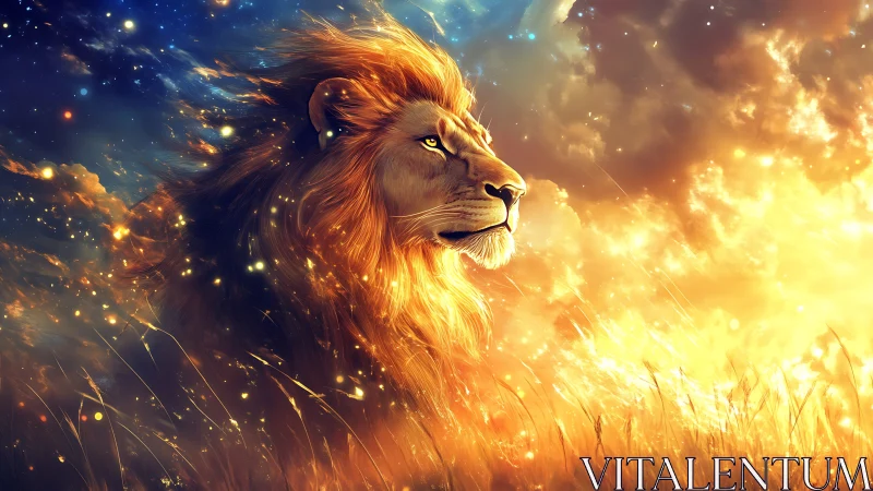 Stellar-illuminated leonine profile in cosmic solar grasses.