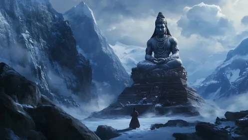 Silent mountain deity watching over a snowbound pilgrim.
