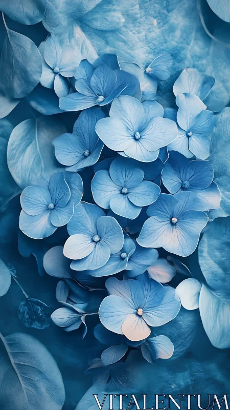 Soft Blue Hydrangea Flowers in Full Bloom.