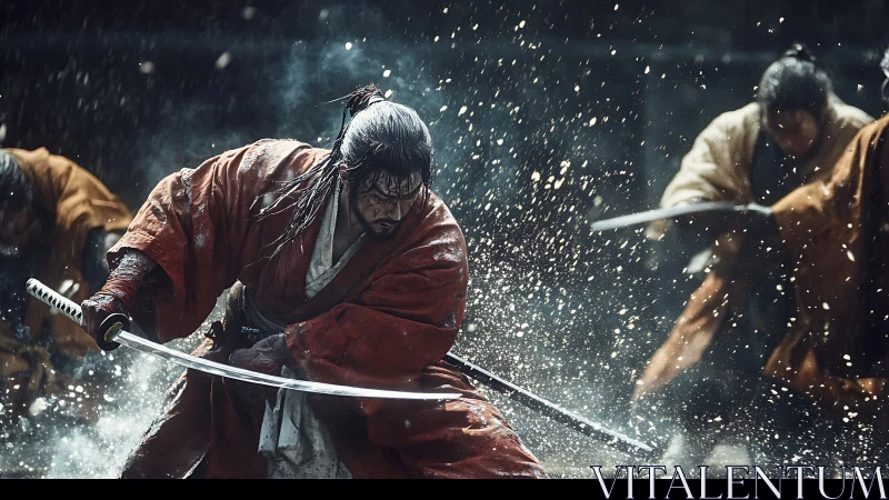 Steel and storm collide as a lone warrior carves the rain