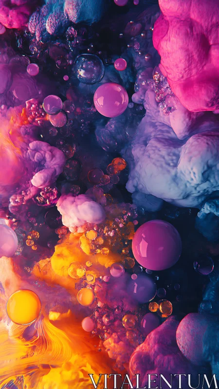 Vivid abstract bubbles in dense colorful liquid field.