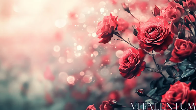 Red roses photographed with bokeh depth-of-field blur and soft-focus light diffusion