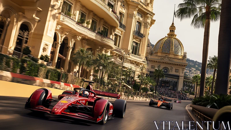Low-angle Monaco street circuit shot with dynamic F1 chassis motion