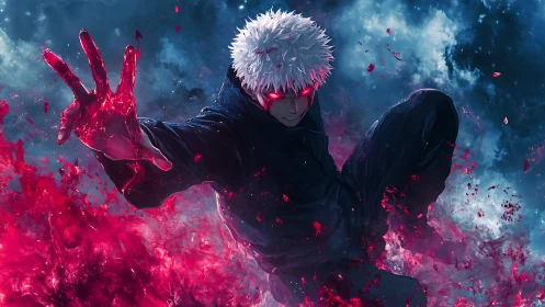 Crimson storm caster unleashes power through shattered night.