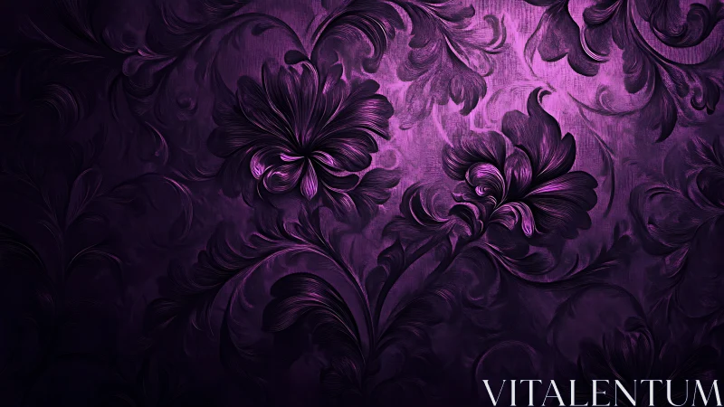 Velvet purple florals swirling in softly glowing shadows.