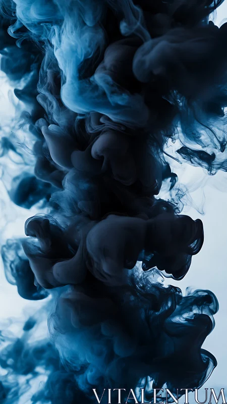 Vertical column of dark blue ink suspended in water.