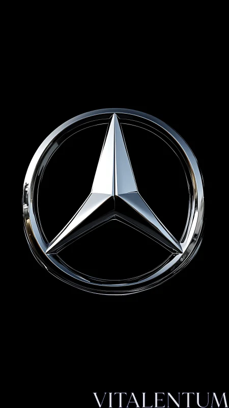 Chrome three-pointed star emblem gleams on deep black background.