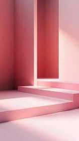 Minimal pink steps in soft light within geometric room.