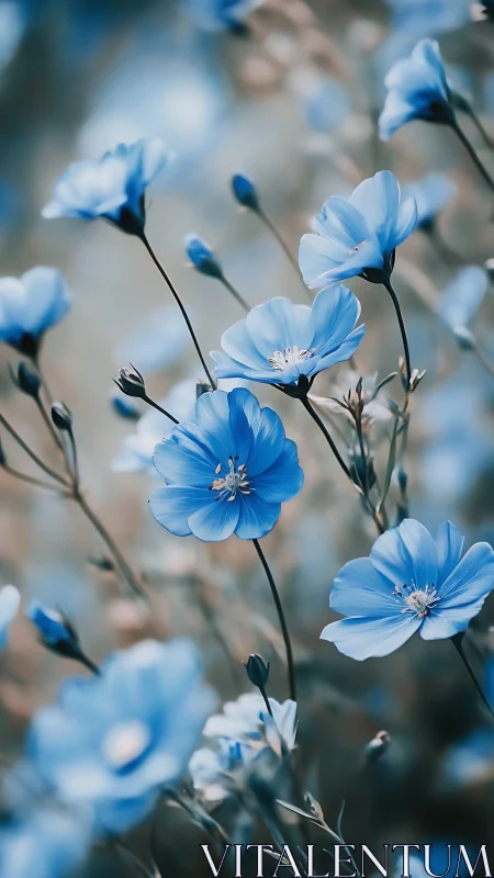 Delicate Blue Flowers Swaying in Gentle Sunlight