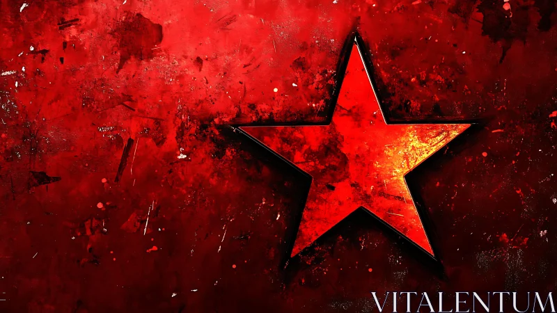 Grunge Red Star on Distressed Abstract Background Digital Art.