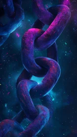 Neon cosmic chain links suspended in deep space glow.