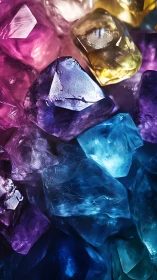 Mixed translucent crystal fragments are arranged in close view