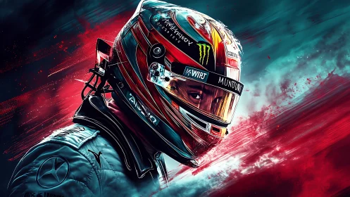 Racing driver portrait ignites speed and neon storm energy
