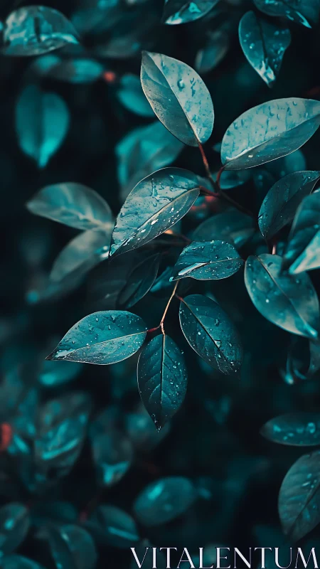 Rain-kissed teal foliage captured with shallow depth of field