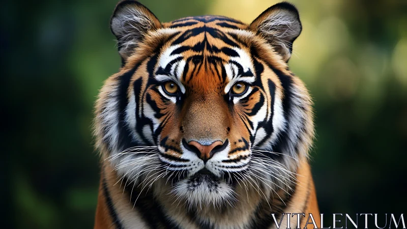 Majestic tiger stares ahead with piercing golden eyes