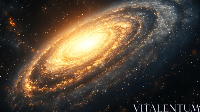 Luminous spiral galaxy rendered with high dynamic contrast lighting