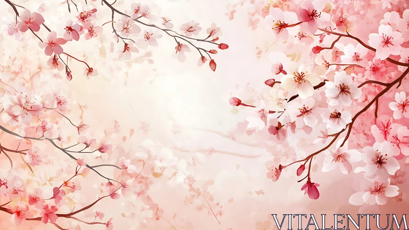 Cherry Blossom Cascade: Soft Pink Petals on Organic Brown Branches