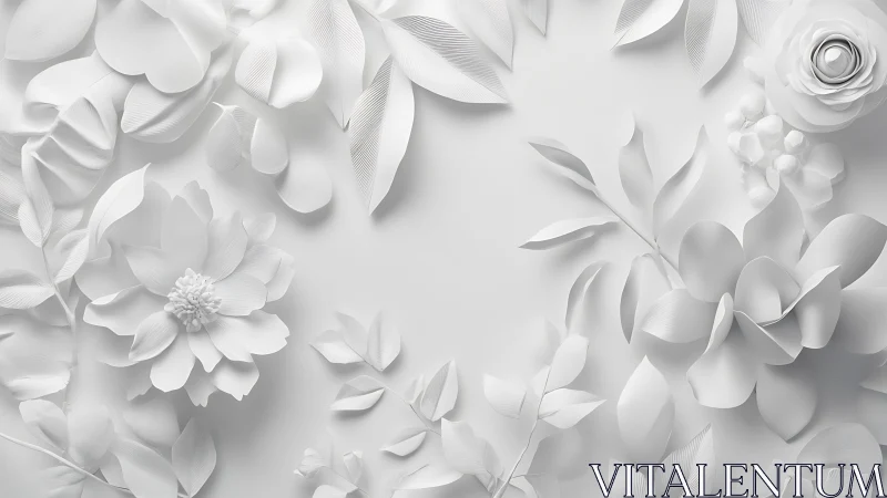 Monochromatic floral arrangement with embossed petals and foliage.