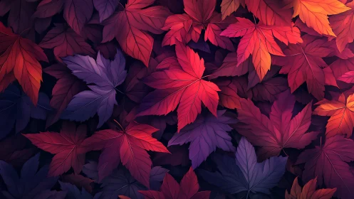 Velvet Autumn Leaves in Crimson and Violet Twilight Bloom.