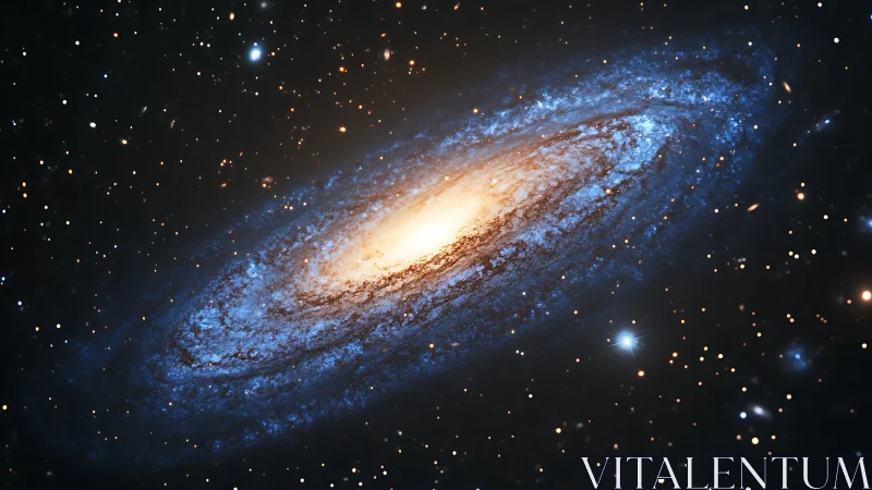 Spiral galaxy glows with bright core and diffuse star halo