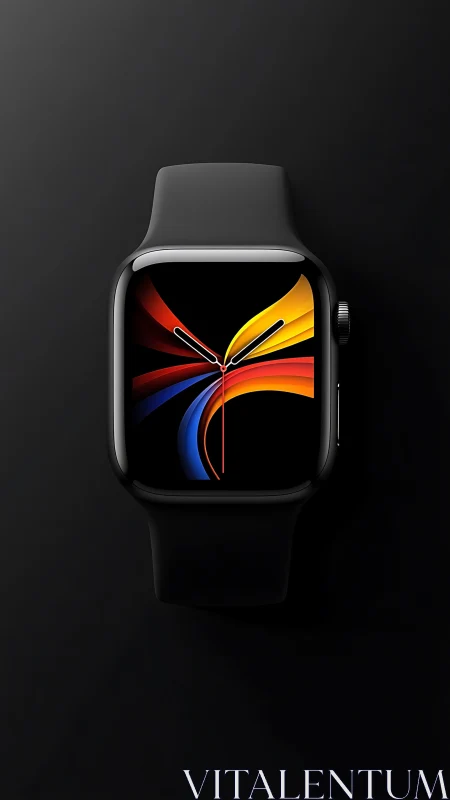 Midnight smartwatch halo with streaks of molten color time.