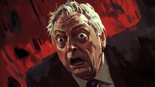 Distressed older man in expressive red-black digital portrait.